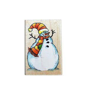 STAMPENDOUS (1995) WOOD RUBBER STAMP M045 Pudgy Snowman 3 1/2 X 2 1/2”